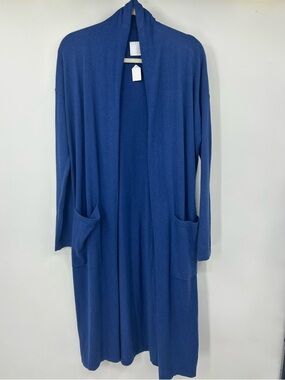 Fiorla Oversized Long Duster Blue Cotton Cashmere Open Front Cardigan S